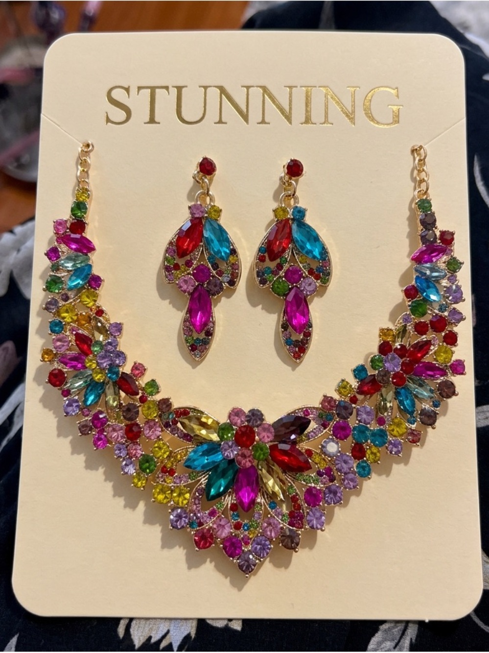 Stunning Multicolor Crystal Statement Necklace & Earring Set